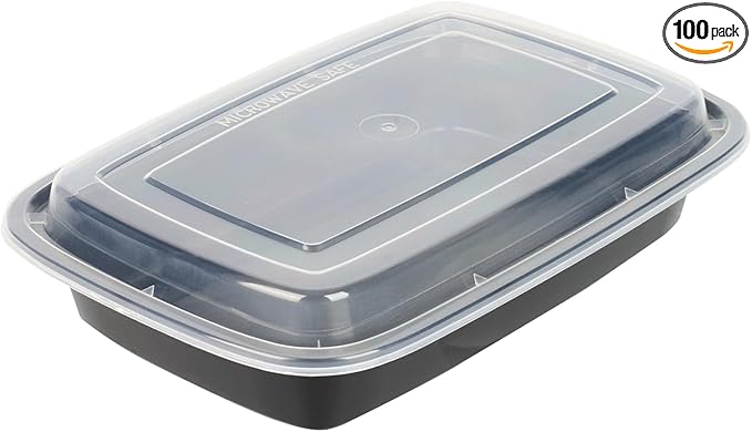Restaurantware Asporto Microwavable To-Go Container - BPA Free PP Rectangular Take Out Food Container with Clear Plastic Lid - Catering & take out - 28 oz - Black - Plastic - Disposable - 100ct Box