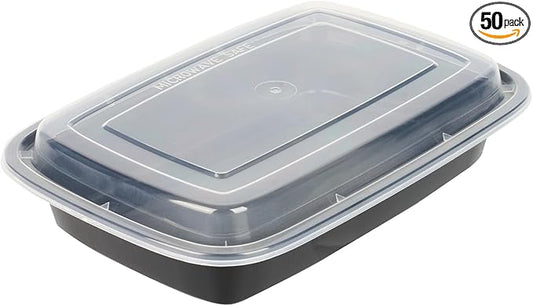Restaurantware-Asporto Microwavable To-Go Container - BPA Free PP Rectangular Take Out Food Container with Clear Plastic Lid - Catering & take out - 28 oz - Black - Plastic - Disposable - 50ct Box