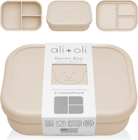 Ali+Oli Silicone Bento Box (Coconut) Lunch Box for Kids, Toddlers, Preschoolers & Adults | BPA-Free and Spill-Proof | Ideal for School, and On-the-Go Meals| Perfect for Lunch, Snacks, and Meals