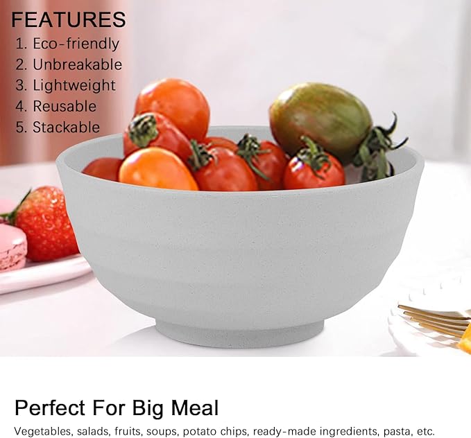 Wheat Straw Bowl Sets,4 PCS Unbreakable Cereal Bowl 60 OZ，Microwave and Dishwasher Safe Bowls,Super Big Bowl Sets BPA Free Bowls for Serving Soup,Oatmeal and Salad Etc…