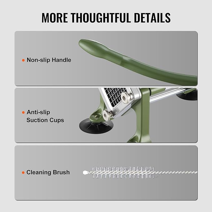 VEVOR French Fry Cutter, Potato Slicer with 1/2-Inch Stainless Steel Blade, Manual Potato Cutter Chopper with Suction Cups, Great for Potato, French Fries, Cucumber, Vegetables, Carrot