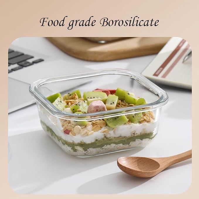 Square Glass Food Storage Containers, Small Square Storage Containers With Airtight Lids, 2Cup Glass Meal Prep Bowls, Leak-proof lunch Bowls, Dishwasher Microwave Freezer Safe -(White)