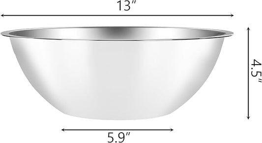 Suwimut 3 Pack Stainless Steel Mixing Bowls, 5 Quart Flat Base Stainless Steel Serving Bowls, 13 Inch Mirror Polish Large Metal Bowl Set for Kitchen Cooking, Baking, Prepping