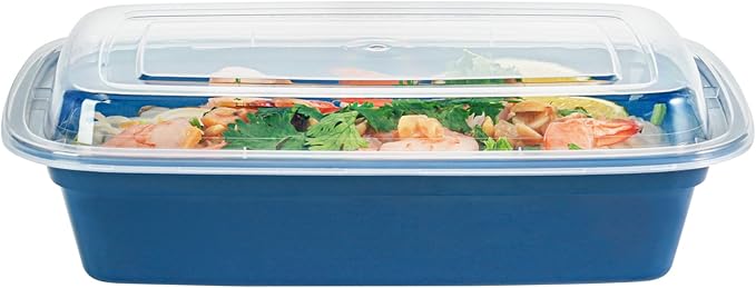 Asporto 24 Ounce Take Out Containers, 100 Food Containers With Lids - Microwavable, Disposable, Midnight Blue Plastic To Go Food Containers, No BPA, For Take Out And Delivery - Restaurantware