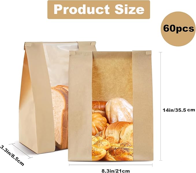 30 Pack Bread Bags for Homemade Bread Sourdough Bread Bags with Tin Strip Large Bakery Bags with Window Paper Bread bags
