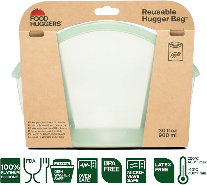 Food Huggers Hugger Bags Silicone Reusable Lunch & Snack Bag | Durable Storage, BPA Free, Dishwasher & Freezer Safe, Stand-Up Resealable Produce Pouch | Large 30 fl oz, Juniper
