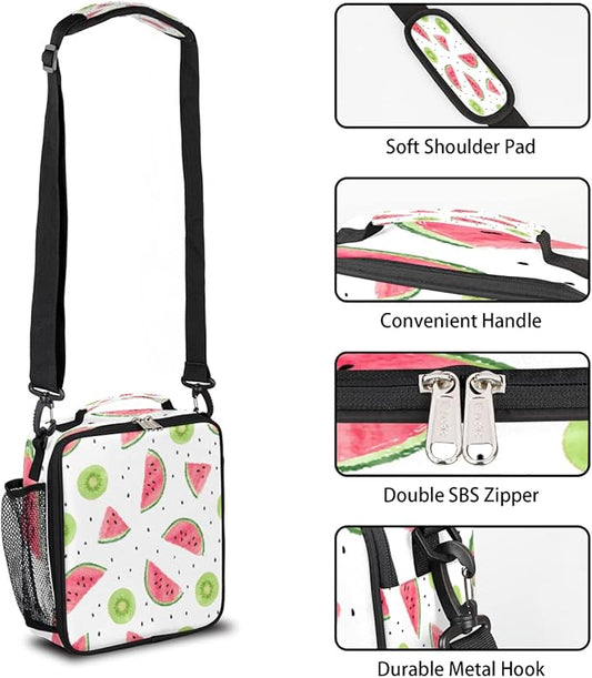 Watermelon Fruit Kids Lunch Box Watermelon Kiwi Insulated Lunch Bag Tote for Girls Boys, Cooler Freezable Meal Prep Bag with Shoulder Strap Waterproof Lunch Container for School Office Picnic