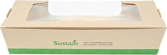 Restaurantware-Sustain 40 Ounce Sturdy Paper Take Out Boxes, 50 Disposable Take Out Food Containers - With PLA lining, Clear PLA Window, Bamboo Paper Containers, Compostable, Tab-Lock Design