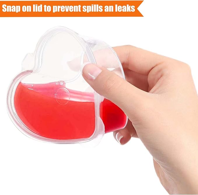 100 Sets 2/3 oz Heart Shaped Jello Shot Cups with Lids, Small Condiment Containers, Disposable Portion Cups, Plastic Souffle Cup, Mini Sample Tasting Cups, Dipping Sauce Cup To Go Bowls, Clear