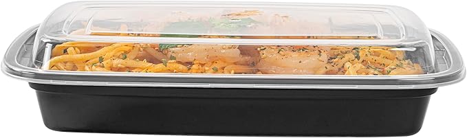 Restaurantware Asporto 16 Ounce To Go Boxes 100 Microwavable Round Soup Containers - Clear Plastic Lids Included Do Not Contain BPA Black Plastic Catering Food Containers Disposable