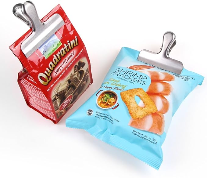MORSLER Chip Clips & Stainless Steel Heavy-Duty Food Bag Clips 8 Packs - Large and Durable with 3 Inch Wide, Perfect for Air Tight Seal Grips on Coffee,Food & Bread Bags,Office Kitchen Home Usage