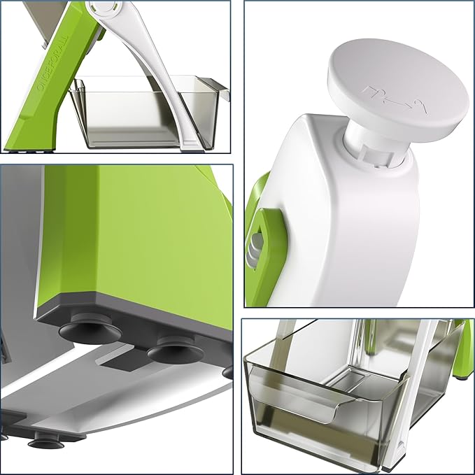 [5 in 1] Mandoline Slicer for Kitchen & Safe Vegetable Chopper & Adjustable Mandoline Slicer. can't Detachable Blade, Vegetable Slicer can Cut Slicing, Strips, Shredding, Dicing, Chop