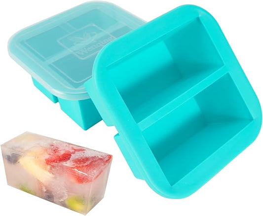 Silicone Freezer Tray with Lid 2 Pack Silicone Freezer Molds Ice Cube Tray Makes 4 Perfect 1 Cup Portions Soup Cubes Meal Prep Containers - Oven & Dishwasher Safe
