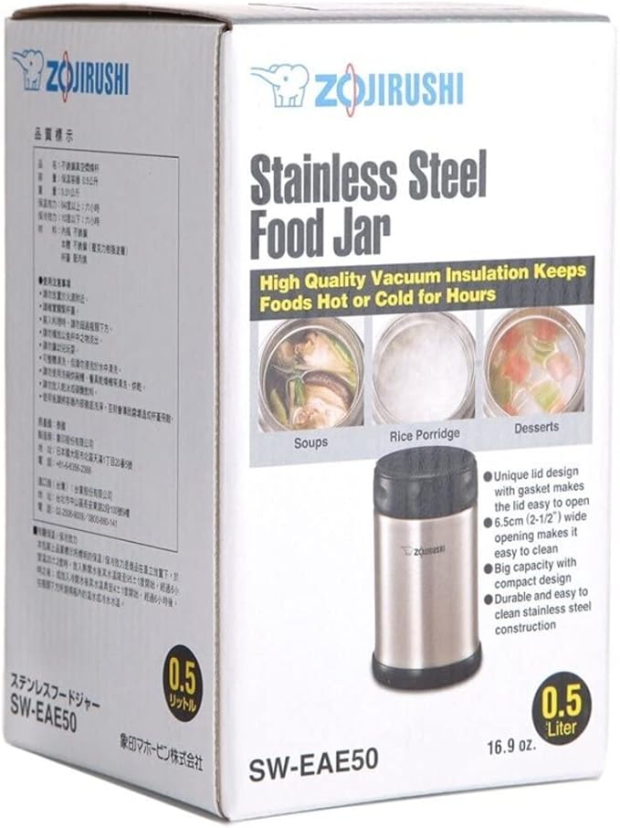 Zojirushi Steel Food Jar, 25-Ounce, Black/Stainless