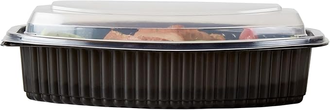 Restaurantware RW Base 28 Ounce Meal Prep Containers, 100 Microwavable To Go Containers With Lids - Disposable, Freezable, Black Plastic Oval Food Containers, Pack Hot And Cold Food, For Takeaway