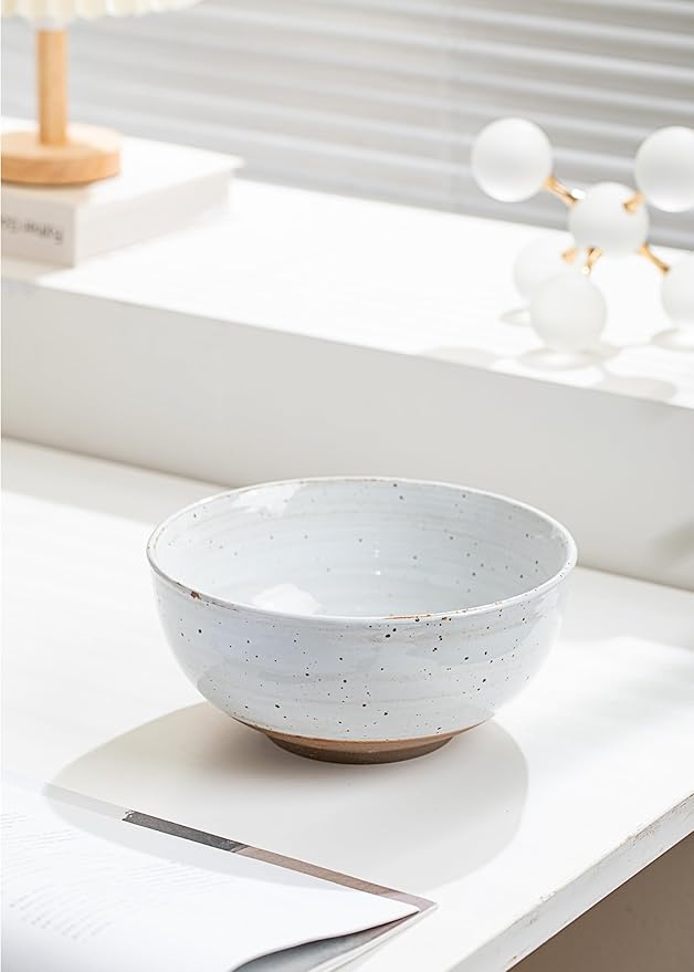 Mixing and Serving Bowl - 9 inch Ceramic Stoneware, Handmade White, Microwave & Dishwasher Safe