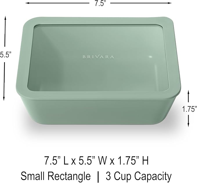 Ceramic Coated Glass Food Storage Container | No PTFE, PFOA, PFAS, and BPA | Reusable Non Toxic Meal Prep Container with Glass Lid | Easy To Store | 3 Cup Rectangle [Willow]