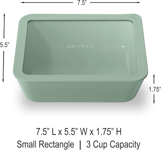 Ceramic Coated Glass Food Storage Container | No PTFE, PFOA, PFAS, and BPA | Reusable Non Toxic Meal Prep Container with Glass Lid | Easy To Store | 3 Cup Rectangle [Willow]