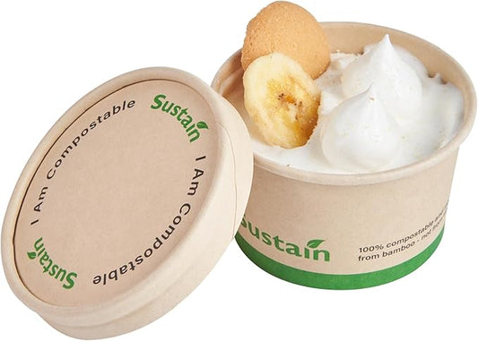 LIDS ONLY: Sustain Round Paper Soup Container Lids, 200 Disposable Ice Cream Cup Lids - Cups Sold Separately, For 3 And 4 Ounce Cups, Bamboo To Go Cup Lids, PLA lining, Compostable - Restaurantware