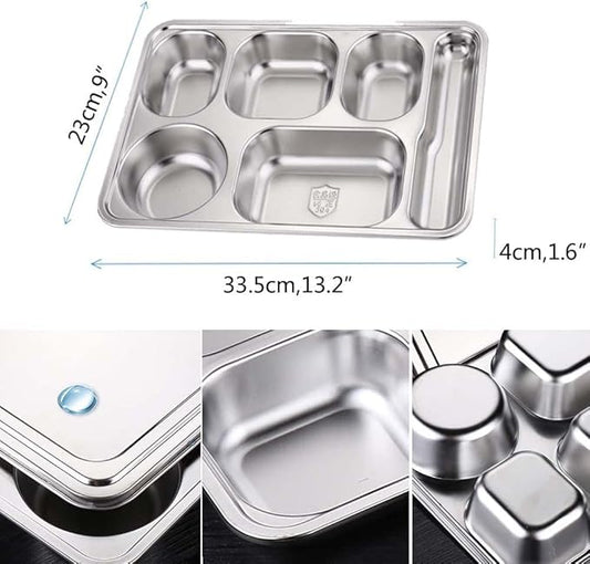 2 Pack Stainless Steel Divided Plates, Large 6 Sections Dinner Plates for Adults,Rectangular Serving Platter for Camping,Unbreakable Divided Portion Plates,Dishwasher Safe,Every Day Use