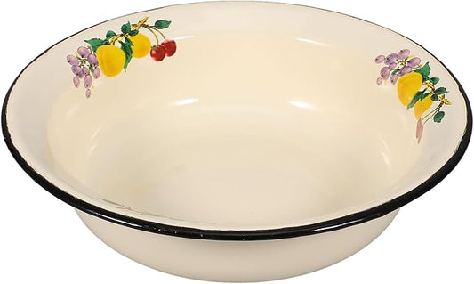 MAGICLULU Enamel Bowl, 22cm Large Enamel Mixing Bowl White Enamelware with Black Rim Vintage Enamel Soup Basin for Fruit Salad Pasta Dinner, 22.20X22.20X5.50CM