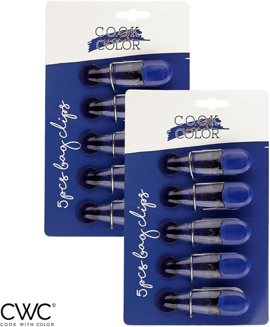 COOK WITH COLOR Bag Clip with Magnet- Chip Bag Clip, Sealing Food Clips, Plastic Clips for Food and Kitchen Storage, Chip Clip and Snack Bag Clips, 10 Pack Slim, Blue