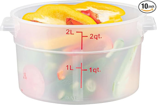 Restaurantware-Met Lux 2 Quart Food Storage Containers, 10 Translucent Storage Containers - Lids Sold Separately, Red Volume Markers, Dishwashable Containers, Side Handles, For Storing Foods