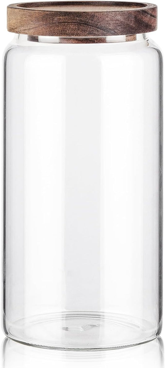 Labina Glass Storage Container Airtight Food Jars Kitchen Canister with Wood Lids, 40 Oz Wide Mouth Pantry Organization Glass Jar for Flour, Sugar, Cookie, Spagetti, Nuts and Candy