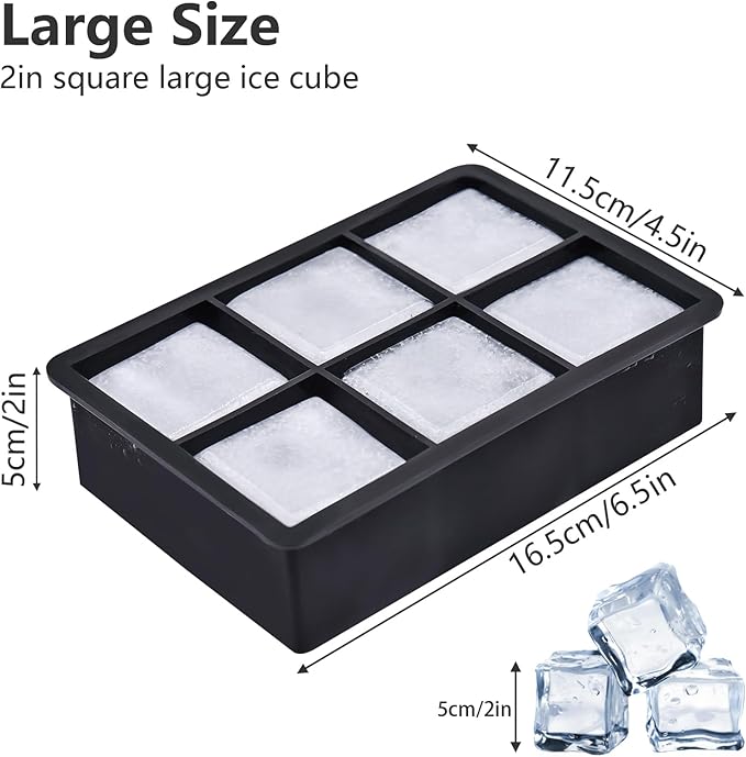 Ice Cube Tray, 3 Pack Silicone Ice Cube Molds with Removable Lid, Easy Release & Reusable Large Square Freezer Trays for Whiskey, Cocktail, Drinks, Coffee, Juice (Black)