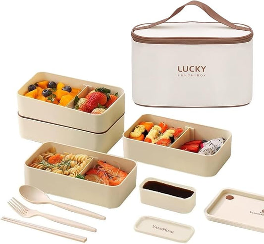 3 Layer Japanese Lunch Box with Chopsticks, Microwave Safe Bento Lunch Box with Bag and Utensils, Leakproof Stackable BPA-Free Lunch Containers for Adults
