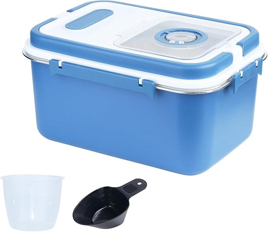 20lbs Stainless Steel Flour Storage Bin Airtight Rice Storage Container Metal Cereal Grain Dry Food Storage Boxes for Kitchen Countertop Pantry, Blue