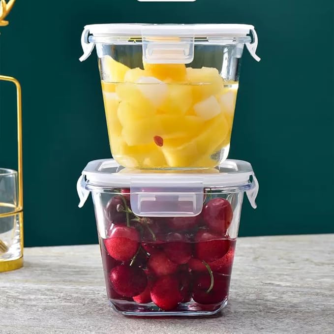 Square Glass Food Storage Containers, 4 Cup Glass Soup Container with Airtight Lids, Food Meal Prep Bowls, Storage Jars for Salad and Fruit, Oven、Microwave、Dishwasher Safe (4 Pack)