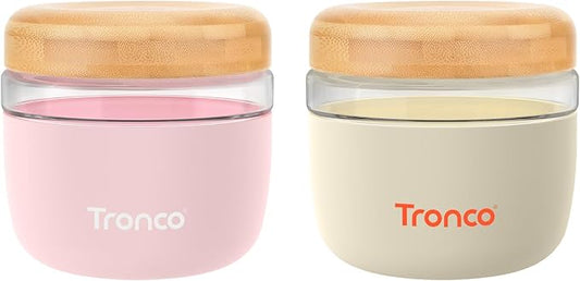 Tronco 24 oz Glass Container with Bamboo Lids, Food Storage Bowls for Soup, Stew & Overnight Oats, Meal Prep, Glass Lunch Bowl Container 100% Leak & Spill Proof, Airtight, BPA-Free- Ideal Gifts, 2Pack