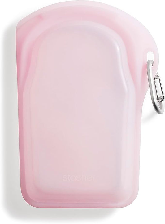 Stasher Premium Silicone Reusable Food Storage Go Bag, Pink, Microwave, Dishwasher, Oven and Freezer Safe, BPA Free, Leak-free, Eco-friendly, 18 Oz