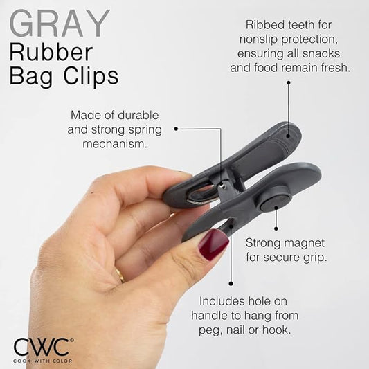 COOK WITH COLOR Cute Bag Clips - Funny Snack Clips, Magnetic Chip Clips for Bags - Kitchen and Food Bag Clips for Airtight Seal for Food Storage, Grey, Pack of 10
