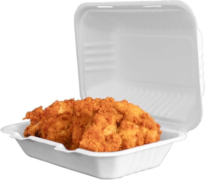 ‌LxinsECO 9X6 Inch Clamshell Containers (75-pack), Disposable Compostable Bagasse Dessert & Sandwiches Boxes, Microwave & Freezer Safe for Restaurants, Picnic, To-Go Meals Out