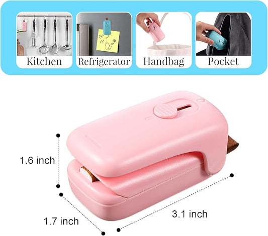 2 Pcs Mini Bag Sealer and 12 Pcs Bag Clips Snack Bag Sealer Snack Handheld Heat Vacuum Sealer Clips Chip Bag Clips for Plastic Bags Food Storage Snacks Freshness
