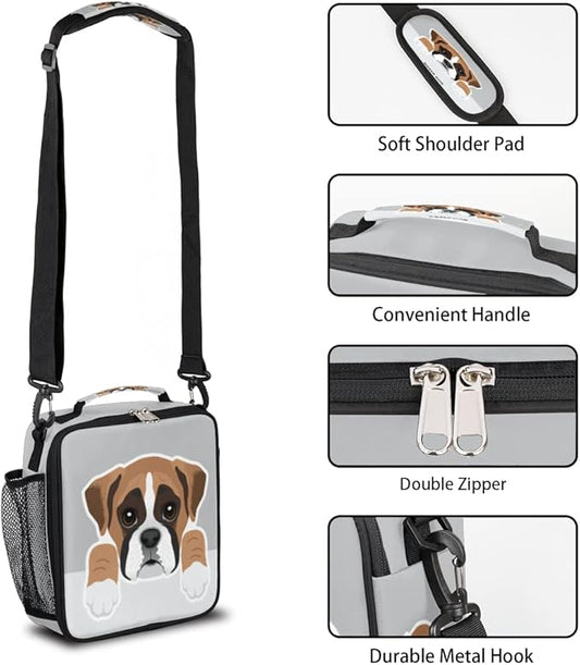 Kids Lunch Box for Boys Girls Lunch Bag Cute Boxer Dog Kids Lunch Bags Insulated Meal Tote with Adjustable Shoulder Strap for School Picnic