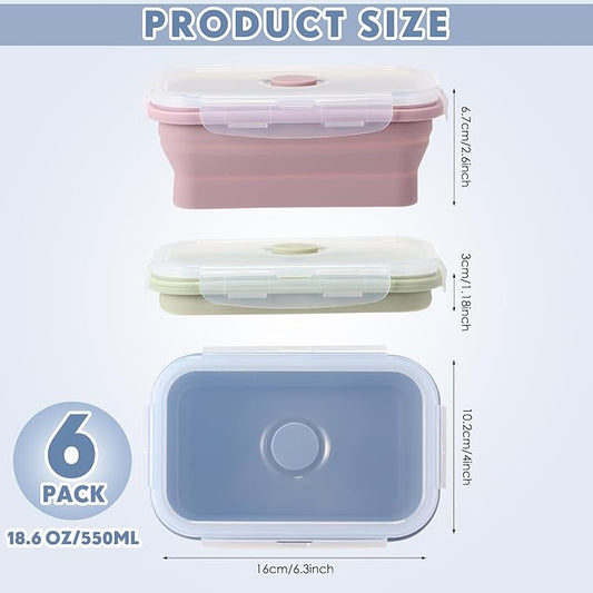 Mifoci 6 Pcs Silicone Food Containers 18.6 oz Collapsible Storage Containers with Airtight Lids Stacking Meal Prep Lunch Leftover Food Fruits Storage Foldable Box for Freezer Microwave Dishwasher Safe