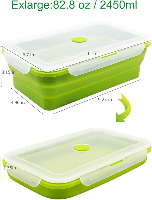 Extra Large Collapsible Silicone Food Storage Containers With Lids, 82.8oz, 2 Pack, XXL Foldable Bento Lunch Box, Big Meal Boxes for Kitchen, Camping, BPA Free