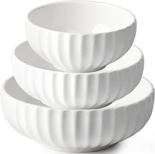 NUTRIUPS Serving Bowls, Nesting Bowls, 84/50/23oz Ceramic Salad Bowl for Cooking Baking, 10/8/6 in Microwavable & Oven Safe, Set of 3
