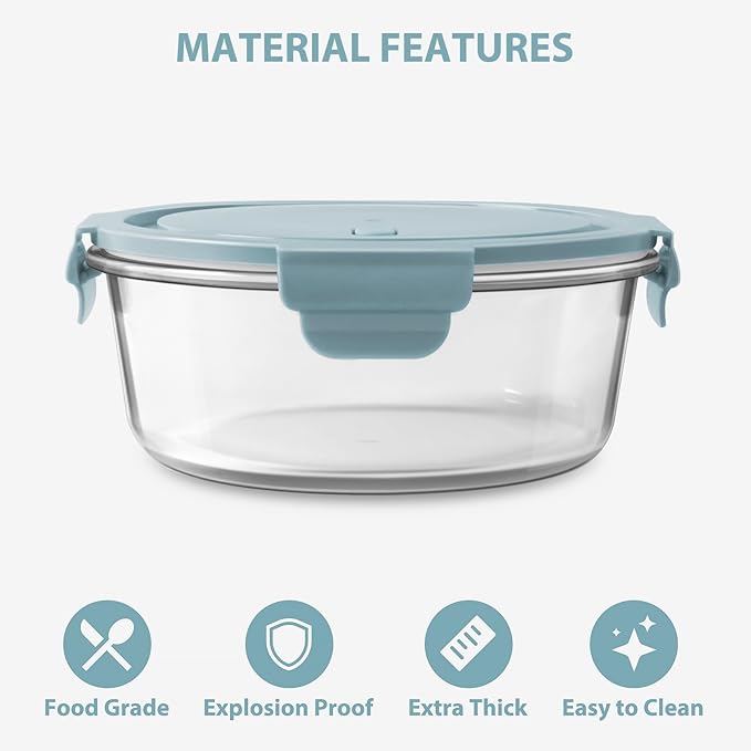 8 PCS Glass Meal Prep Containers with Lids, Airtight 4 Cup Glass Storage Containers Set, Heat-Resistant BPA-Free Glass Containers for Soup Leftover, Microwave, Dishwasher, and Freezer Safe (4 Packs)