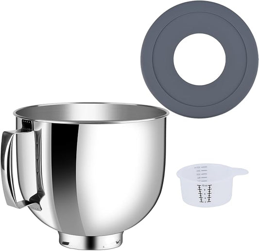 Stainless Steel Bowl Compatible with Kitchenaid Mixer 4.5/5QT，With Lid,5 Quart Stainless Bowl for Kitchen Aid Mixing