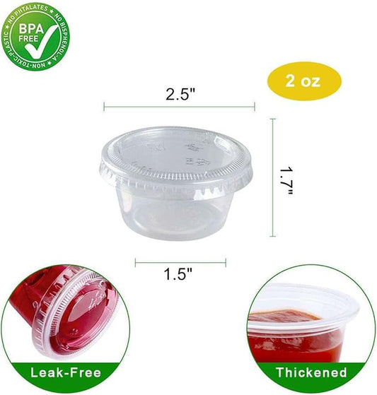 TashiBox 400 Sets - 2 oz Jello Shot Cups with Lids, Small Plastic Portion Cups with Lids, Disposable Condiment Containers for Sauce