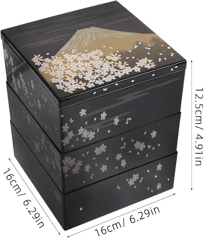 Amosfun Traditional Japanese Bento Lunch Box 3-tiers Sushi Tray Plastic Lacquered Snack Box with Lid Meal Container for Home Restaurant