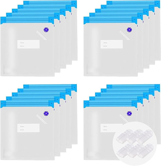 Sous Vide Bags Reusable, 20 PCS Vacuum Sealer Bags for Food with 6 Sealing Clips, Food Vacuum Sealer Bags for Food Storage & Sous Vide Cooking, BPA Free(11.8 * 13.4 inch)