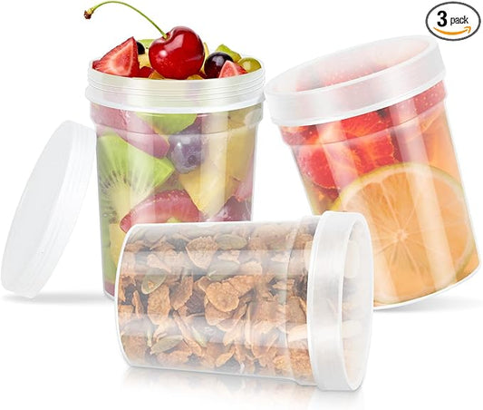 32 oz Twist Top Deli Container With Lids, Plastic Soup Freezer Food Storage Containers BPA Free, Leak Proof, Stackable, Microwave Dishwasher Safe-3 Pack