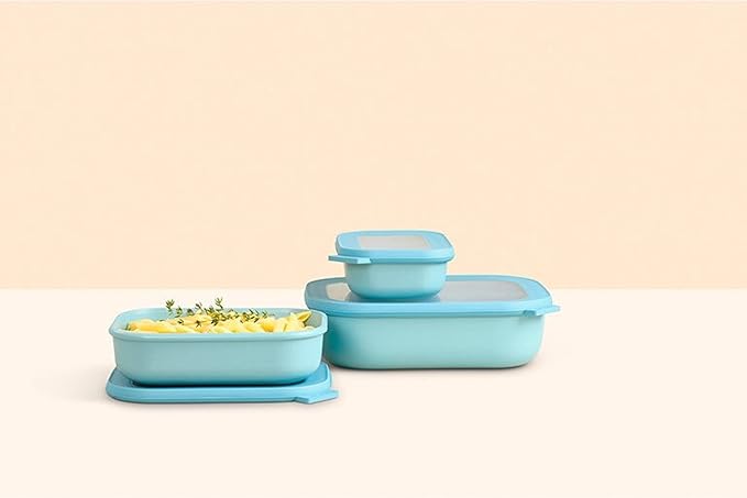 Mepal Cirqula 3000ml / 101oz Circular Rectangular Multi Food Storage & Serving Container with Transparent Lids | Perfect for Food Prep | Microwave & Dishwasher Safe | Nordic Lilac | Made in Holland