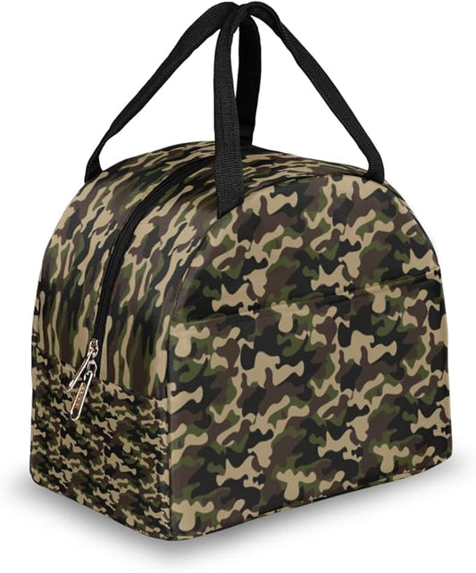 Insulated Lunch Bag for Women Men Green Brown Camouflage Waterproof Thermal Tote Bag Reusable Lunch Box Container Lunch Holder Leakproof Lunch Cooler Bag Picnic Travel Work