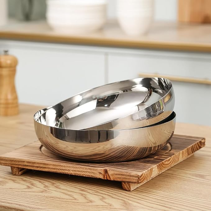 75oz Stainless Steel Mixing Bowls - 9.4 inch Large Metal Serving Bowl, Non-Slip Silver Decorative Bowl for Salad, Pasta, Soup, Fruit, Dishwasher Safe
